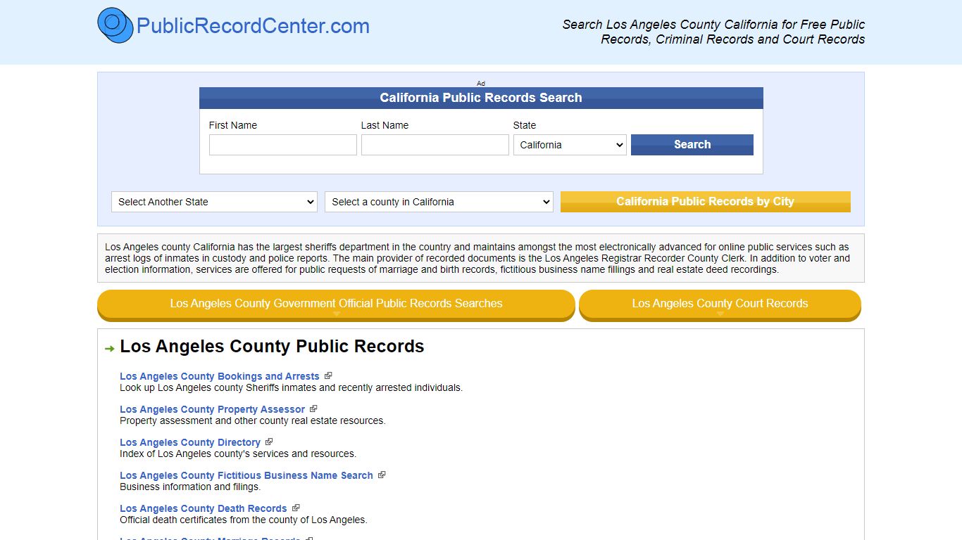 Los Angeles County California Free Public Records - Court Records ...