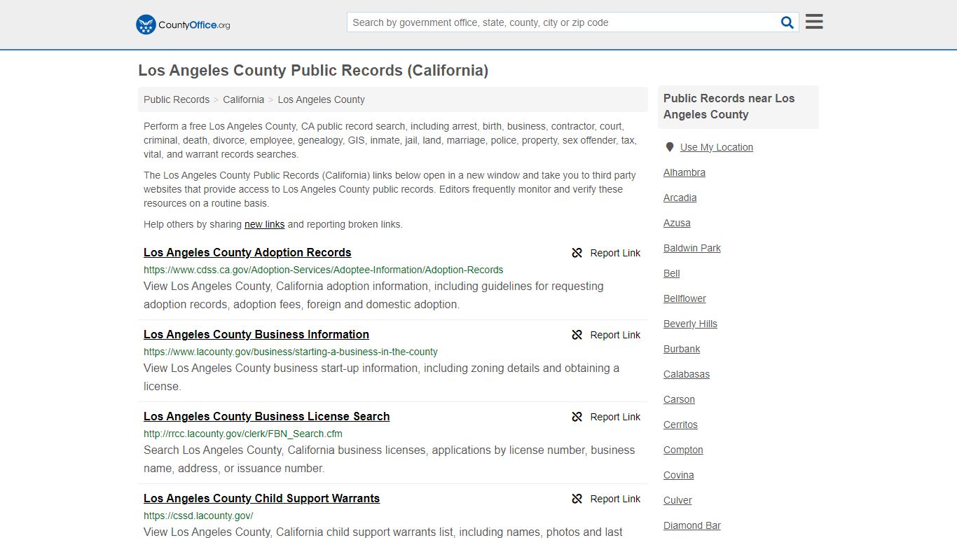 Los Angeles County Public Records (California) - County Office